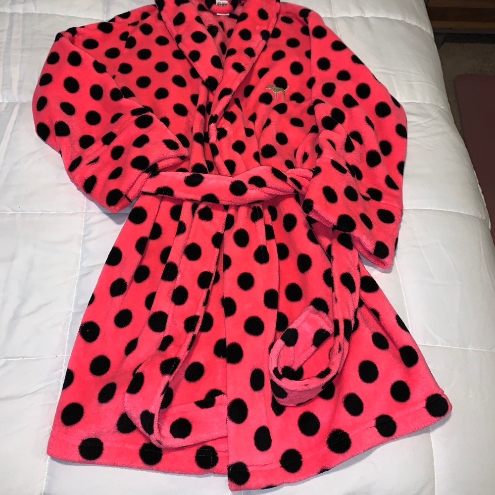 SALE VS PINK Rare! Plush Logo Polka Dot Mini Robe!